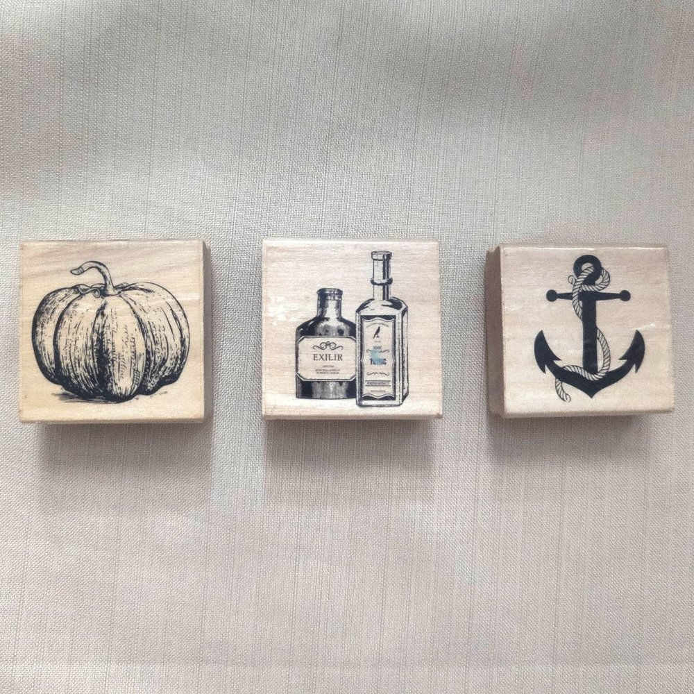 Wooden Stamps | Pumpkin Sailing boat Anchor Wine Bottles | Set of 3 | Crafts